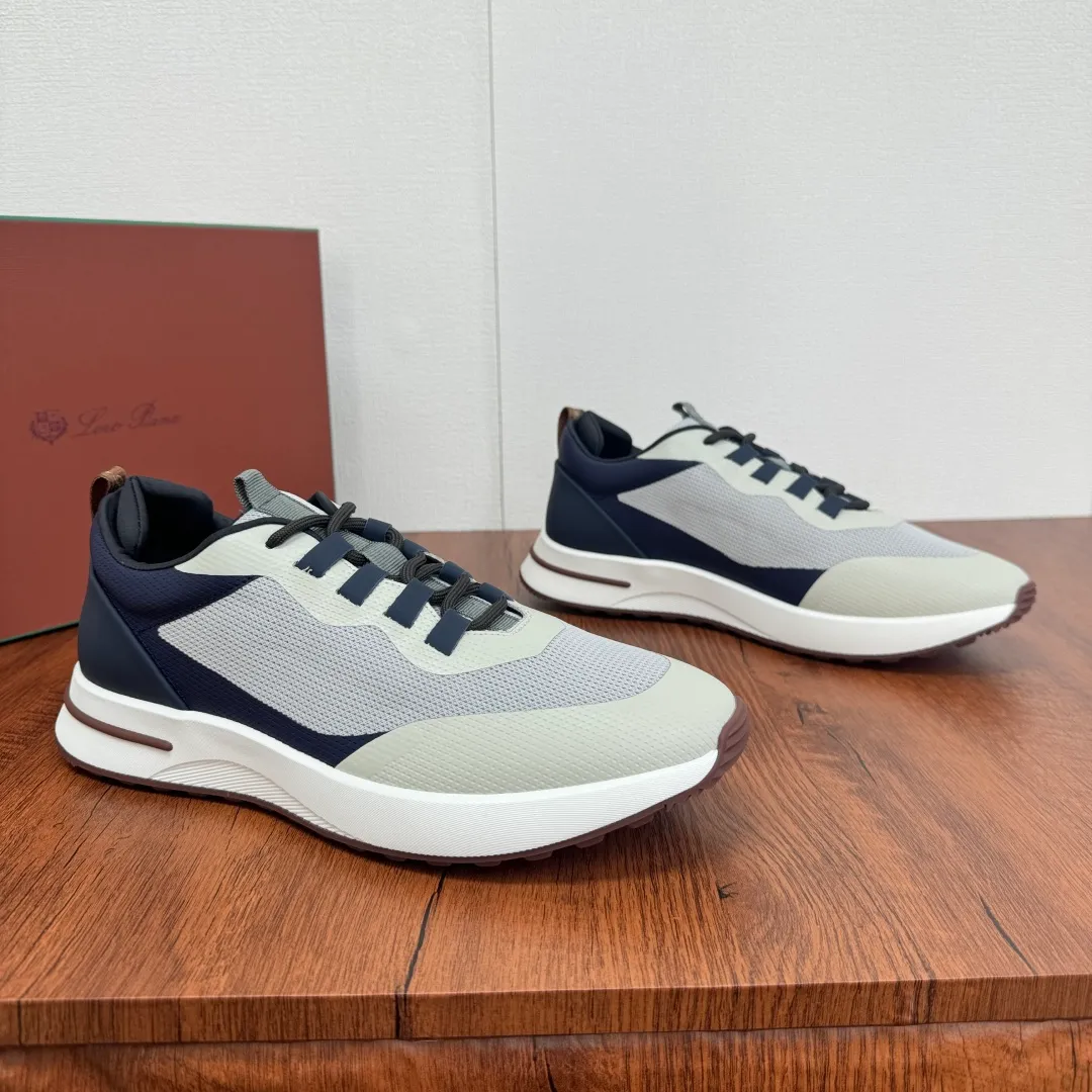 Batch 760 Loro Piana mesh cowhide stitching casual sports men's shoes LP jogging shoes OEM original soles feel free to enter the counter! This casual shoe is knitted from Wind fiber, giving it a unique three-dimensional effect. The unique silhouette narrows slightly at the midsection and is embellished with nappa leather details. The lightweight rubber sole and studs on the edge enhance traction and stability, and functional details full of modern aesthetics add a sporty style to the shoe. The upper uses a hot-melt edge-sealing process. The lightweight technical material of the Kummel-colored rubber outsole is inlaid with cushioning pads on the inside of the sole to distribute the weight more evenly and reduce the load during walking. The leather eyelets are directly set on the upper fixed to the sole to ensure stability. The rear is equipped with cushioning pads to improve wearing comfort. The full package of the counter comes with a shoelace insole. Multiple colors available! Fabric: 100% nylon Decoration: 100% cow leather Accessories: 100% polyurethane Size: 39-40-41-42-43-44 Standard leather shoe size (38/45 can be customized and returns and exchanges are not supported) Item number: FAM1718 white blue